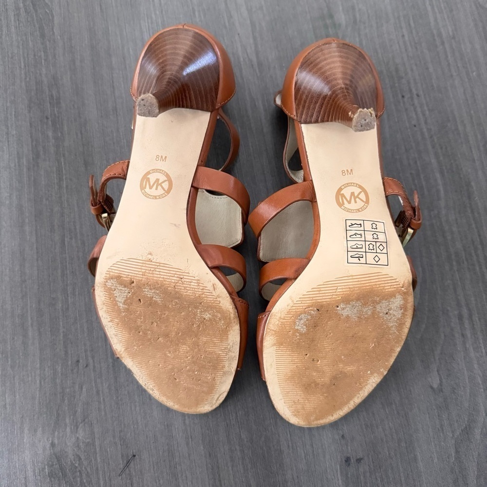 Michael Kors leather strappy gladiator brown camel heels size 8 - Picture 9 of 11